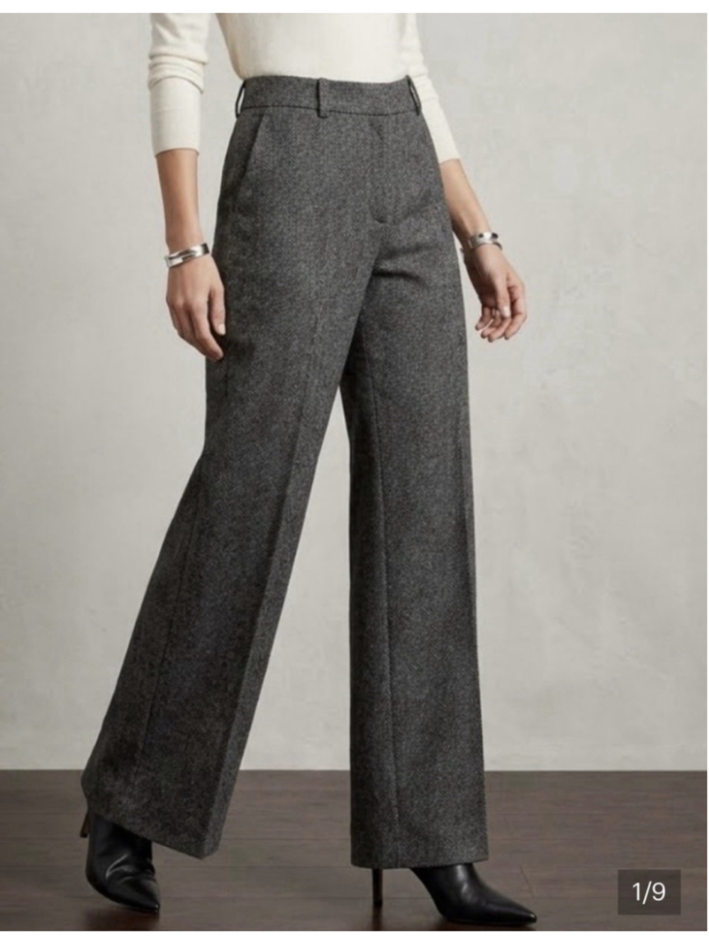 Hilary Bradley Ladies Wide Leg Pants Herringbone Pattern S 8 Office Grey 1941